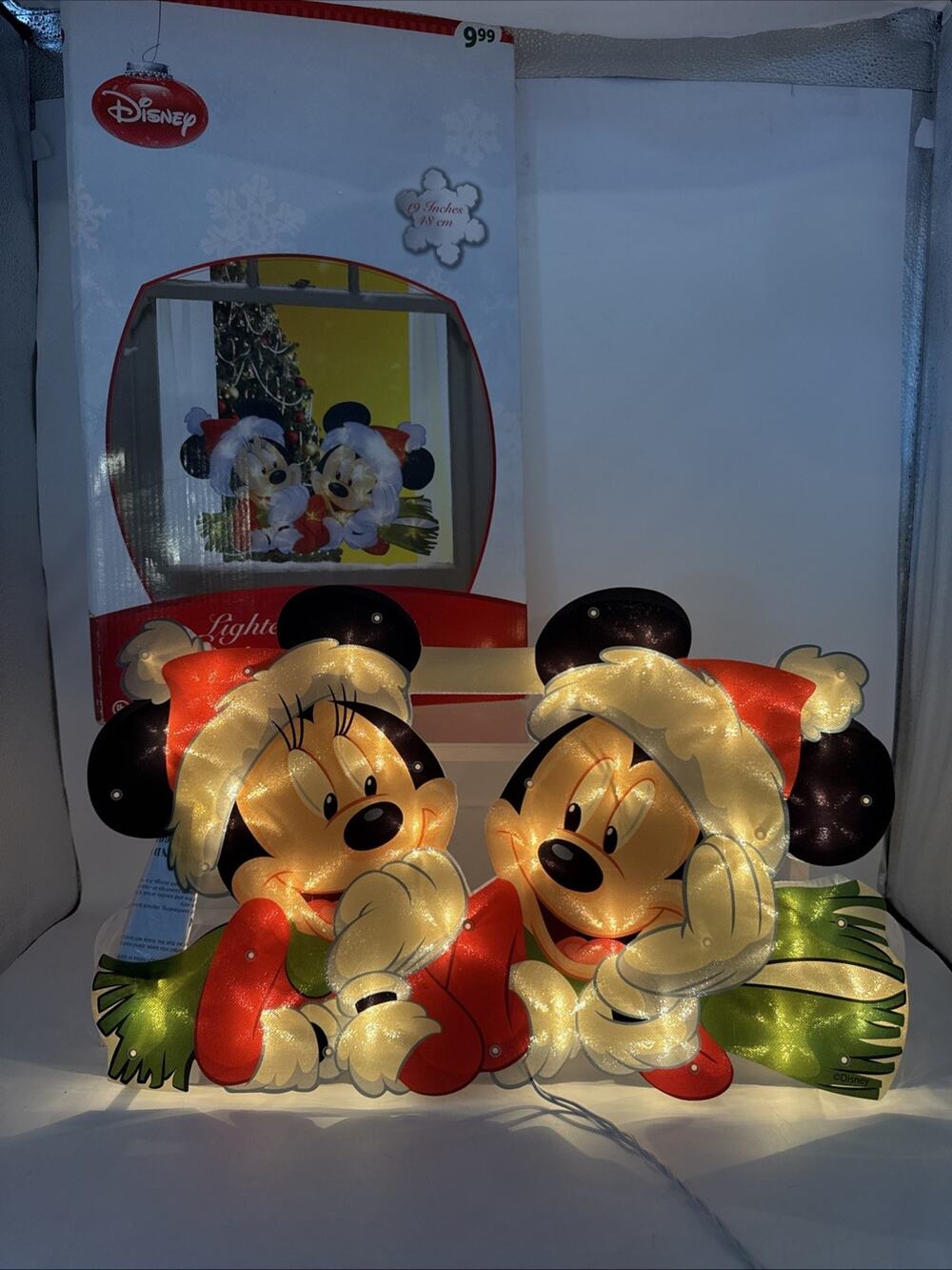 Vintage Disney Mickey & Minnie Mouse Lighted Christmas Sculpture 19” In Box New!